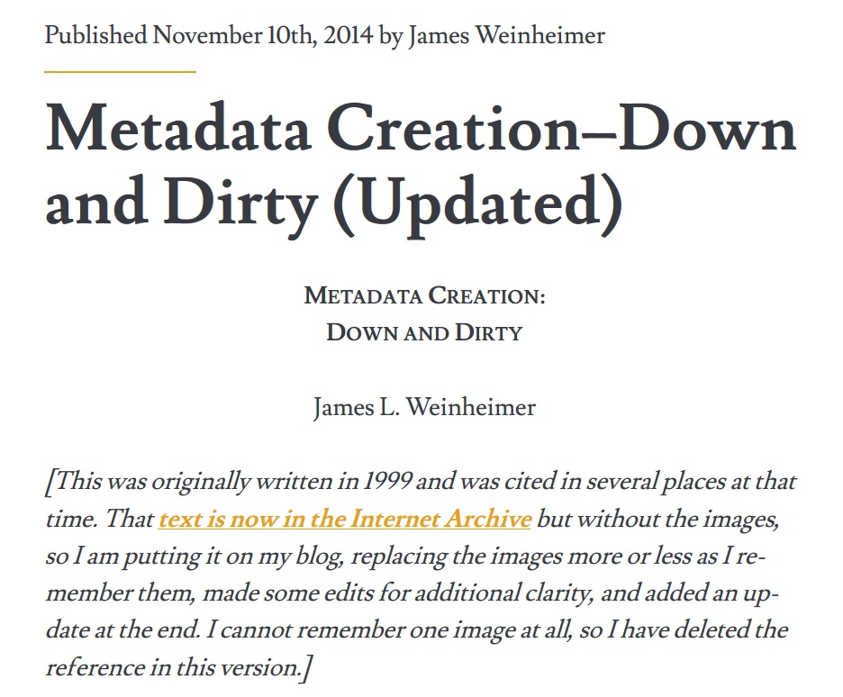 Metadata creation – Down and dirty (Updated)
